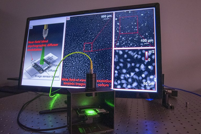 Microscpio sem lentes amplia amostra inteira de uma s vez